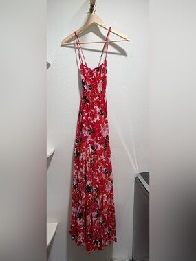 Anthropologie Red Floral Spaghetti-Strap Maxi Dress